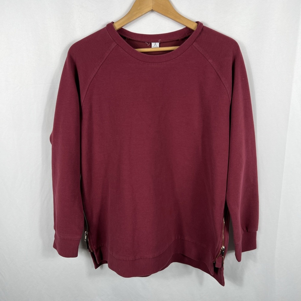 Anrabess Sweater Women's Burgundy Large Gold Side Zippers‎ Long Sleeve Fall Cozy